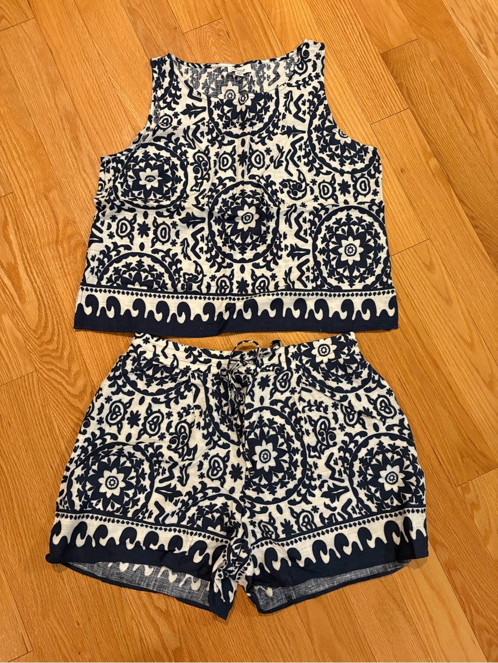 NWOT Cece Navy & White Linen Blend Set Sz Med - Picture 1 of 6